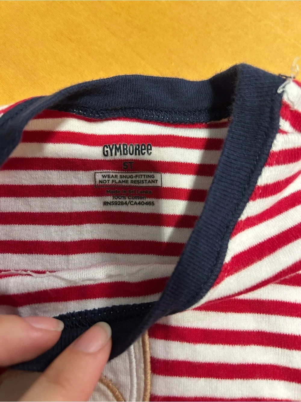 Red & White Striped Kids Tee with Dog Applique